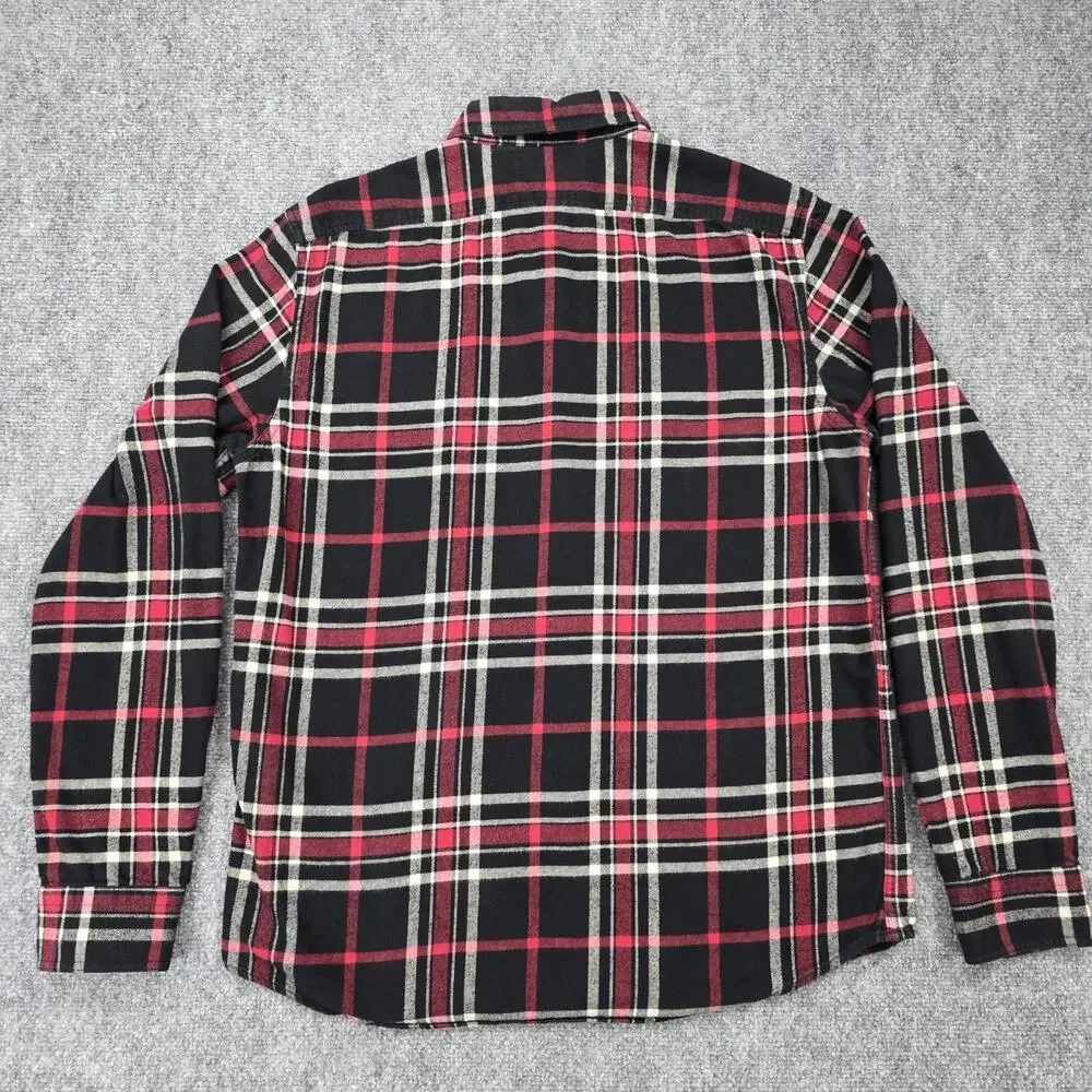 Banana Republic Shirt Mens Tall Medium Black Red Plaid Flannel Organic Untucked